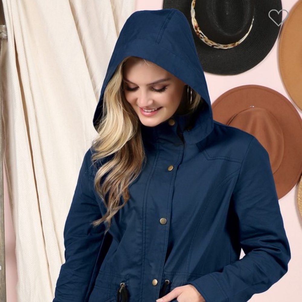 Navy Blue Zip Up Hooded Jacket